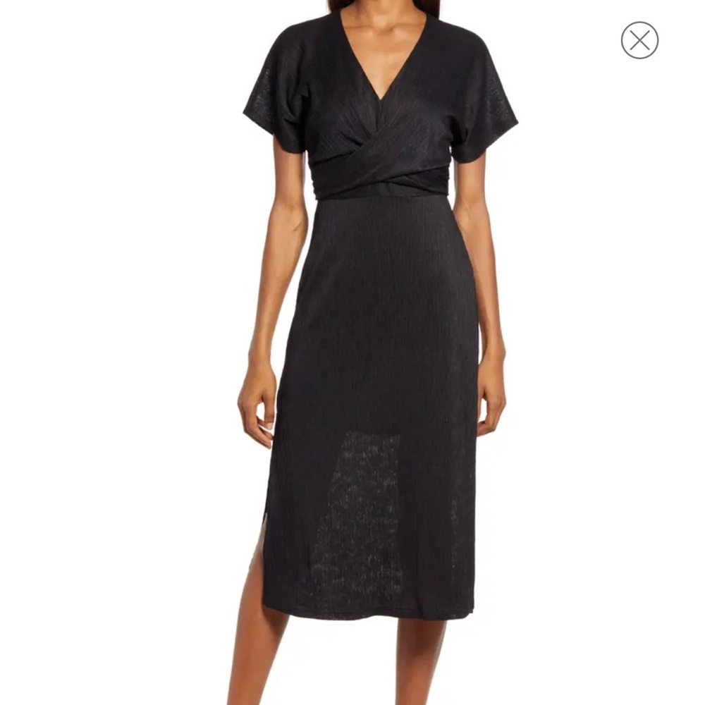 Floret Studios Phoebe V-Neck Midi Dress Black